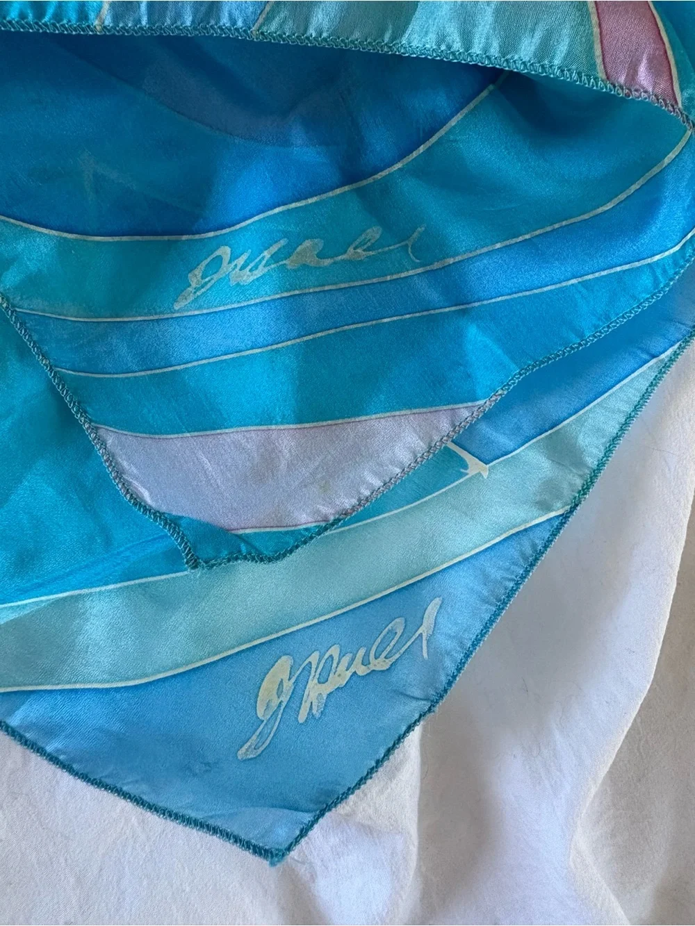 Jane Hall Blue Pink Marble Swirl Wave Abstract 6P‎ Pongee Silk Scarf Fluid Art